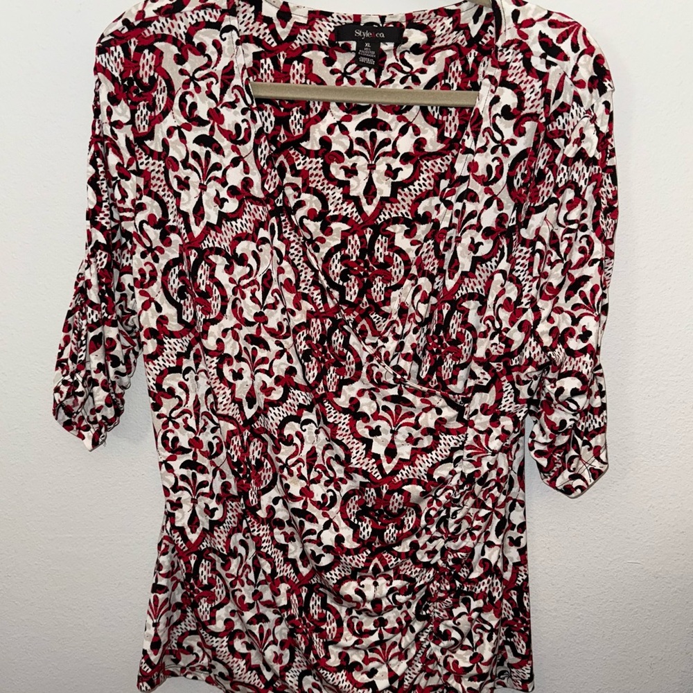 Style & Co. Red and White Patterned Blouse - Picture 1 of 4